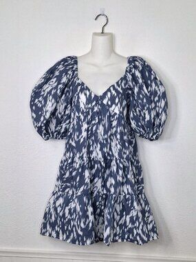 Blue Tassel Babydoll Dress Sz XS Puff Sleeve Pockets Coquette Cottagecore Preppy